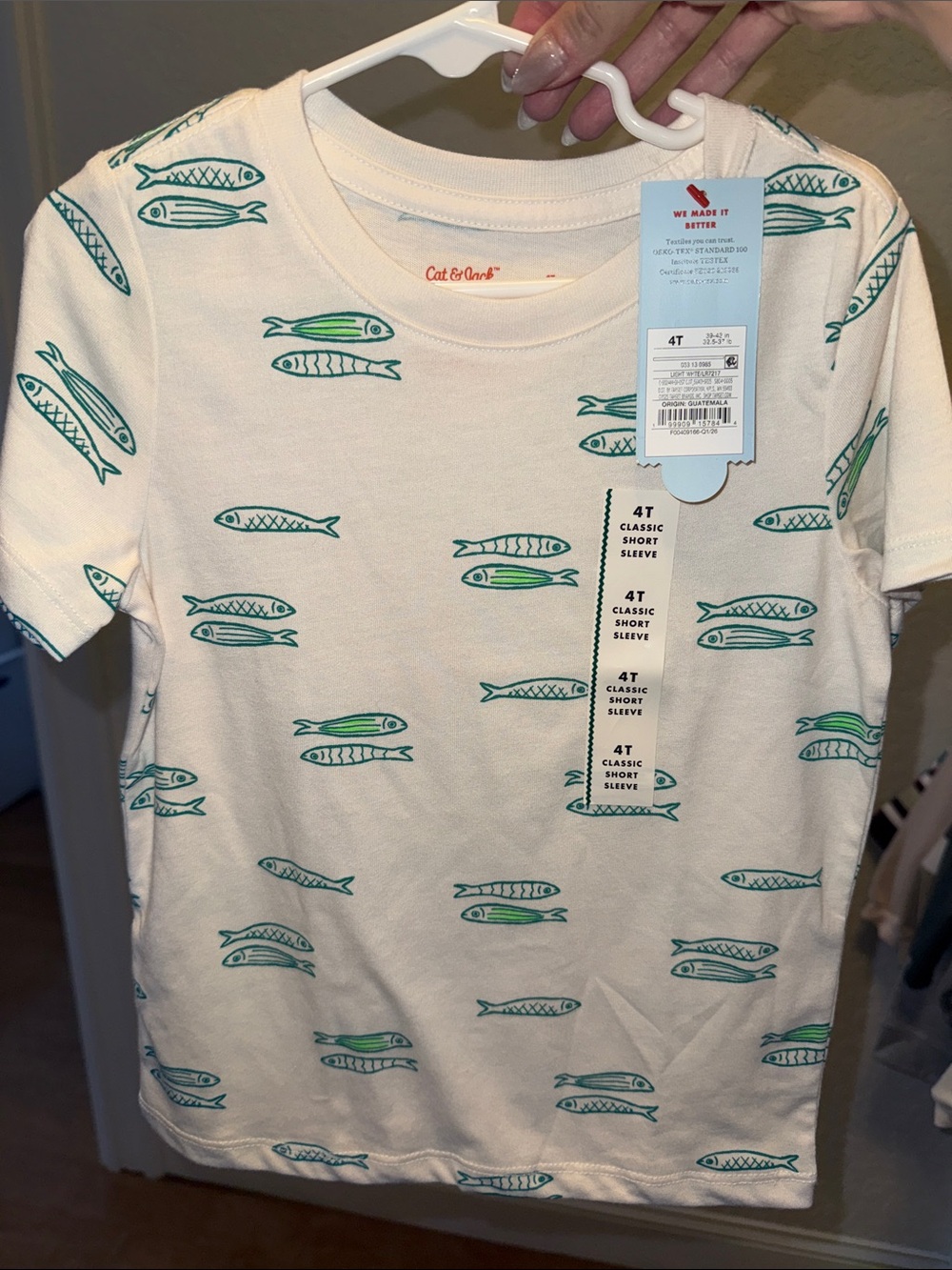 Cat & Jack White Tee with Green Fish Print